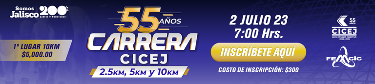 Gráfico histórico de la carrera del 55 aniversario de CICEJ, julio de 2023